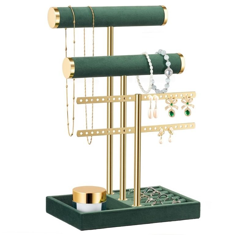 3 Tier Bracelet Holder Display - Detachable T Bar Dark Green Velvet Bracelet Holder, Jewelry Holder Organizer for Bracelet, Necklace, Earrings, Rings