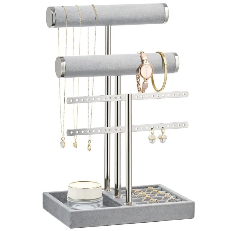 3 Tier Bracelet Holder Display - Detachable T Bar Grey Velvet Bracelet Holder, Jewelry Holder Organizer for Bracelet, Necklace, Earrings, Rings