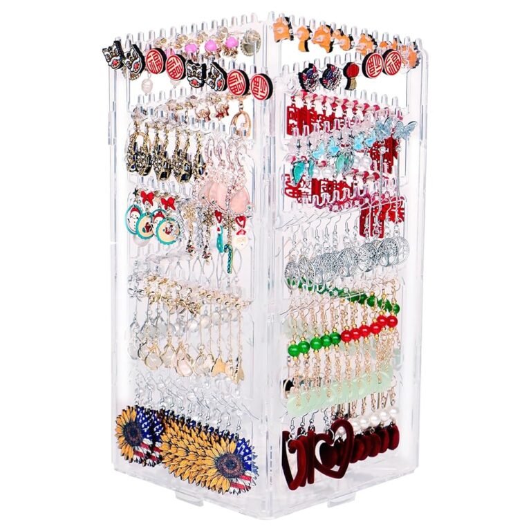 360 Rotating Earring Holder Organizer Stand,5 Tiers Acrylic Jewelry Organizers and Storage,Stud Earring Organizers and Storage,228 Holes and 232 Grooves for Earrings Necklaces...