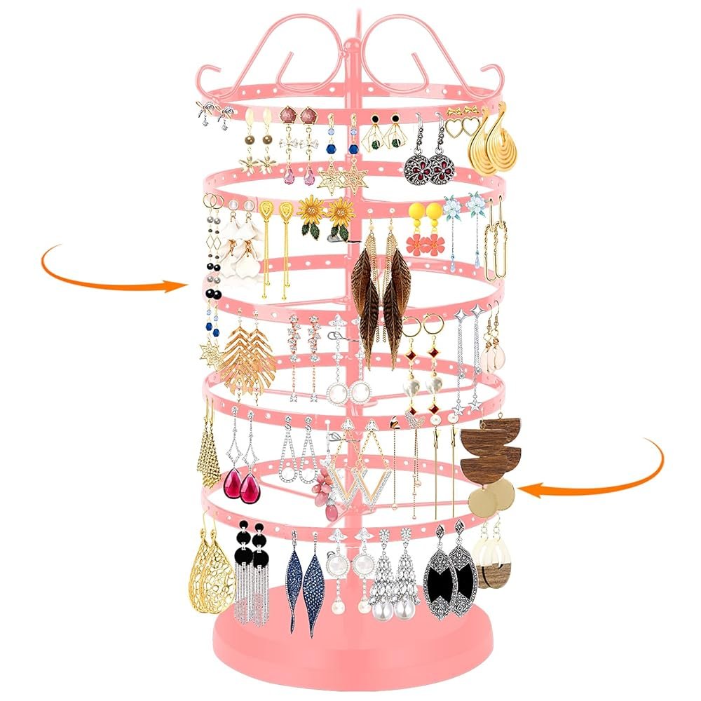 5 Tiers Rotating Earring Holder Organizer Stand,220 Holes Stud Earring Organizers and Storage，Jewelry Organizers and Storage,Earring Tree Organizer for Women