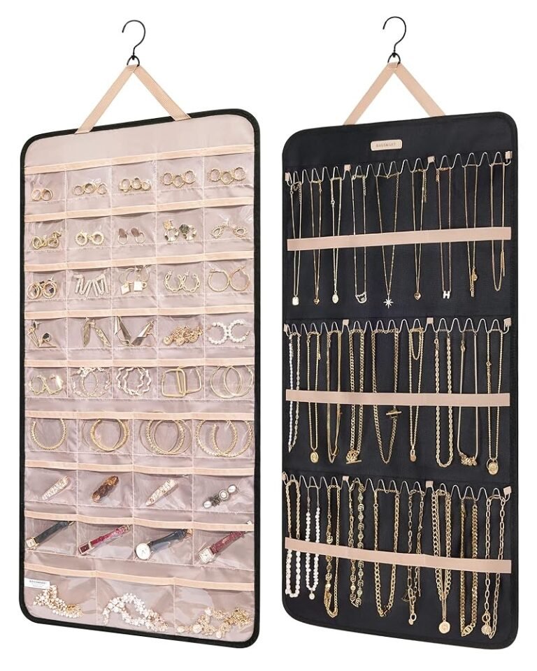 BAGSMART Hanging Jewelry Organizer Storage Roll with Hanger Metal Hooks Double-Sided Jewelry Holder for Earrings, Necklaces, Rings on Closet, Wall, Door, 1 piece, Extra Large,...