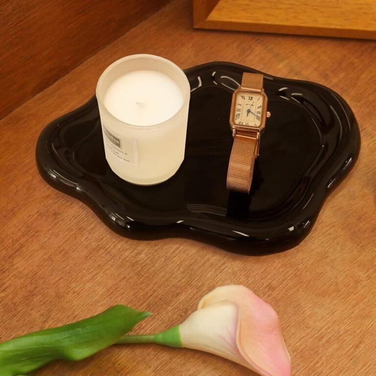 Ceramic Jewelry Tray Trinket Dish, Decorative Cloud Vanity Key Tray for Women, Ring Holder Dish, Cute Jewelry Plate Bowl Room Decor Aesthetic, Black, Medium