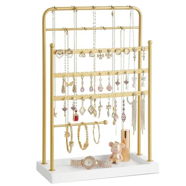 Jewelry Holder, Earring Organizer Holder Wood Jewelry Organizer and Storage, Jewelry Stand for Necklace Earring Keychains Bracelet Studs, Rings Display, Christmas Gifts...