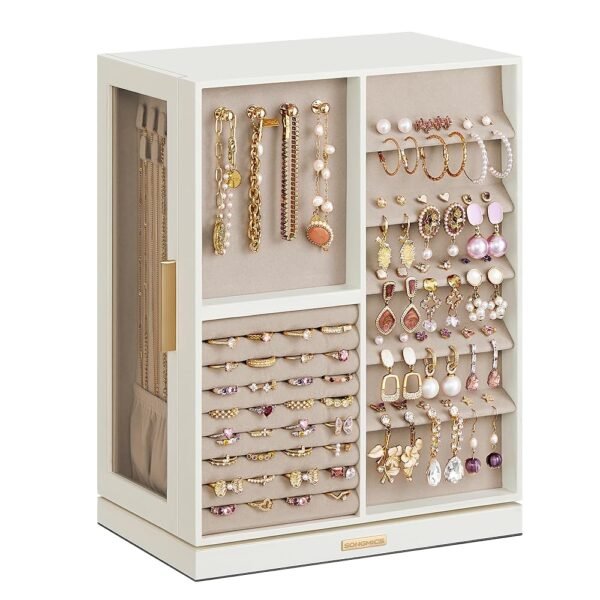 SONGMICS Jewelry Box 360° Rotating, Jewelry Storage Case with 7 Drawers, Jewelry Organizer, Glass Window, Spacious, Vertical Jewelry Storage, Open Design, Great Gift, Cloud...