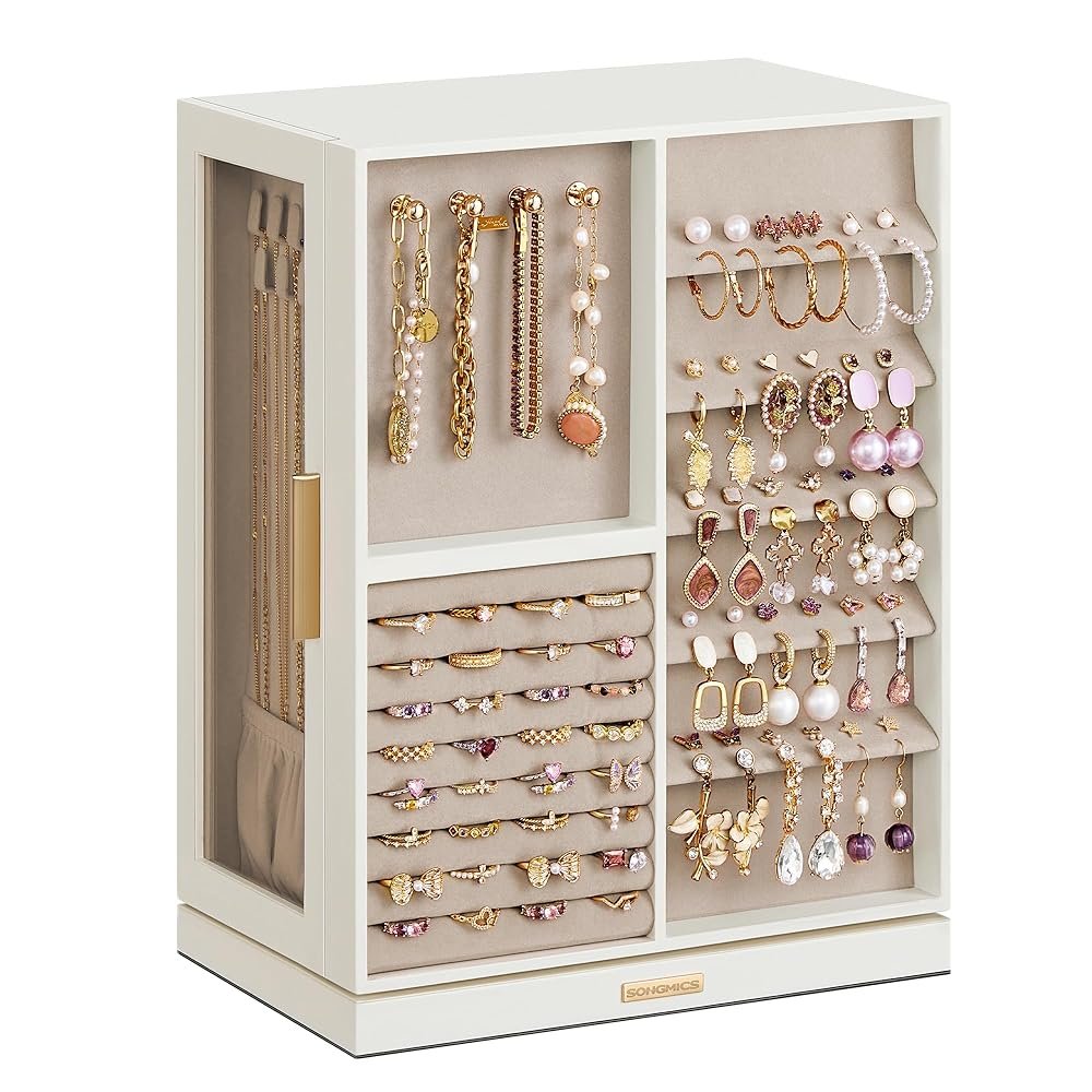 SONGMICS Jewelry Box 360° Rotating, Jewelry Storage Case with 7 Drawers, Jewelry Organizer, Glass Window, Spacious, Vertical Jewelry Storage, Open Design, Great Gift, Cloud...