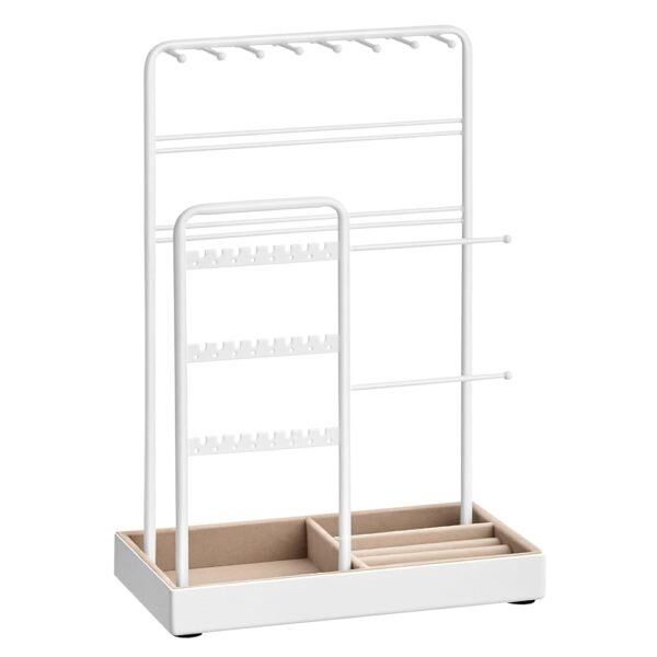 SONGMICS Jewelry Holder, Jewelry Organizer, Jewelry Display Stand with Metal Frame, Velvet Tray, Necklace Earring Bracelet Holder, for Studs, Rings, Gift Idea, Matte White...