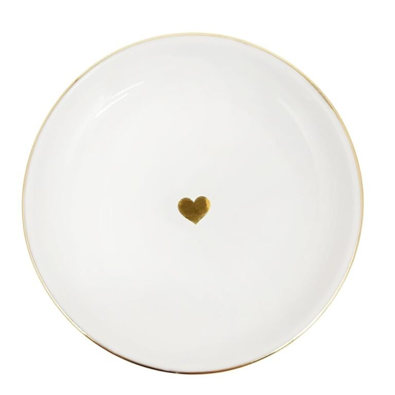 Sweet Water Decor Gold Heart Jewelry Dish Tray - Elegant Ceramic Ring Dish for Home Decor, Bridal Parties, Jewelry Storage, Rings, and Earrings Organizer
