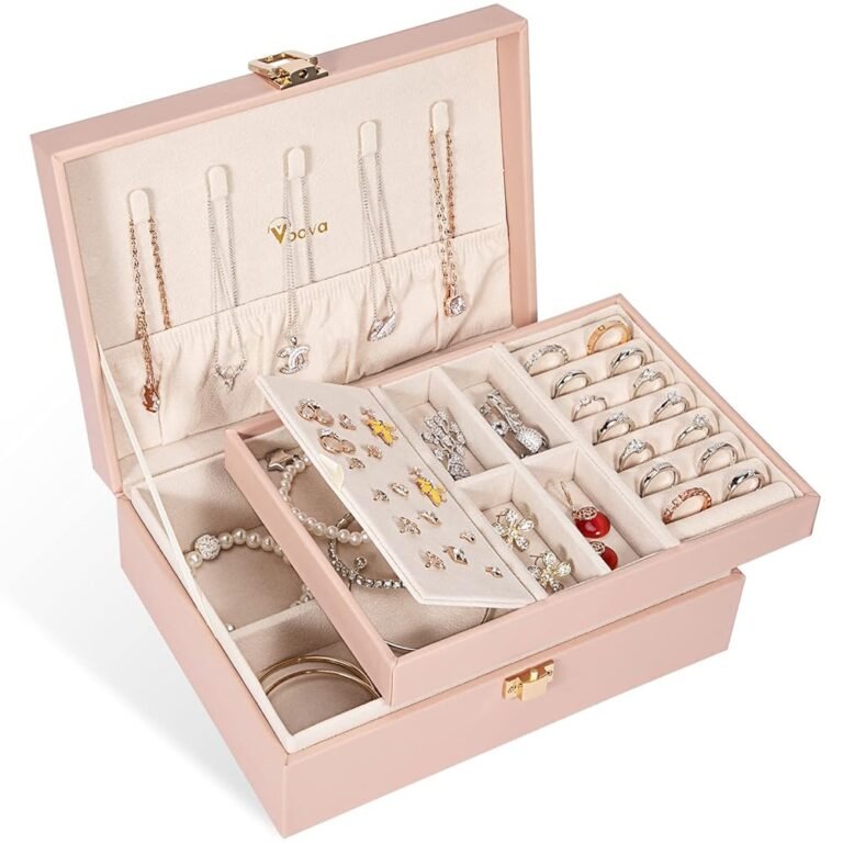 Voova Jewelry Box Organizer for Women Girls, 2 Layer Large Men Jewelry Storage Case, PU Leather Display Jewellery Holder with Removable Tray for Necklace Earrings Rings...