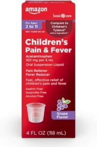 Amazon Basic Care Children's Acetaminophen 160 mg per 5 mL Oral Suspension, Grape Flavor, Pain Reliever and Fever Reducer for Headache, Sore Throat and Toothache, 4 fl oz (Pack...