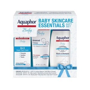 Aquaphor Baby Skin Care Essentials Gift Set with Baby Wash and Shampoo (16.9 Fl Oz) + Healing Ointment for Chapped Skin and Drool Rash (7Oz) + Diaper Rash Cream (3.5Oz),...