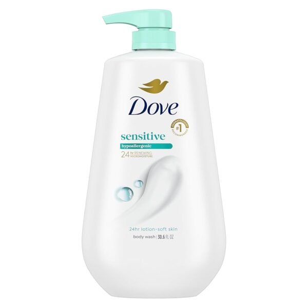Dove Body Wash with Pump Sensitive Skin For 24hr Lotion-Soft Skin Moisturizing Skin Cleanser Gentle Hypoallergenic Formula with No Sulfates No Parabens 30.6 oz