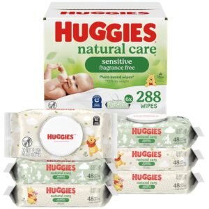 Huggies Natural Care Sensitive Baby Wipes, Unscented, Hypoallergenic, 6 Flip-Top Packs (288 Wipes Total)